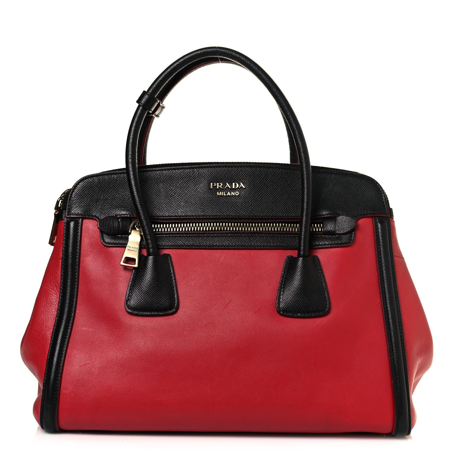 Prada Saffiano City Calfskin Bi-Color Tote Fuoco Black 1 of 20