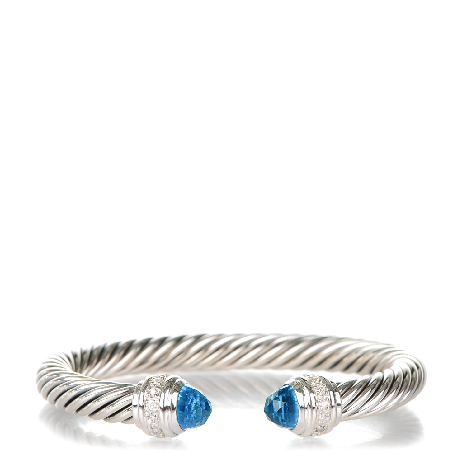 David Yurman Sterling Silver Blue Topaz Diamond 7mm Cable Classics Bracelet 1 of 5