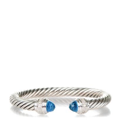 David Yurman Sterling Silver Blue Topaz Diamond 7mm Cable Classics Bracelet 1 of 5