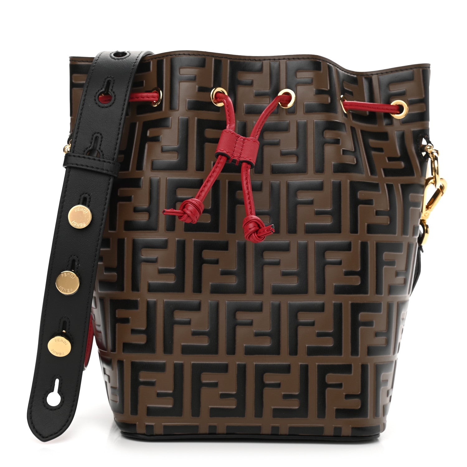 Fendi Vitello Grace F is Fendi Bi-Color FF 1974 Embossed Grande Mon Tresor Bucket Bag Maya Black Fragola 1 of 14