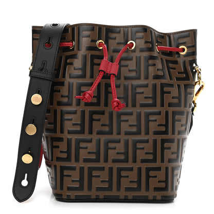 Fendi Vitello Grace F is Fendi Bi-Color FF 1974 Embossed Grande Mon Tresor Bucket Bag Maya Black Fragola 1 of 14