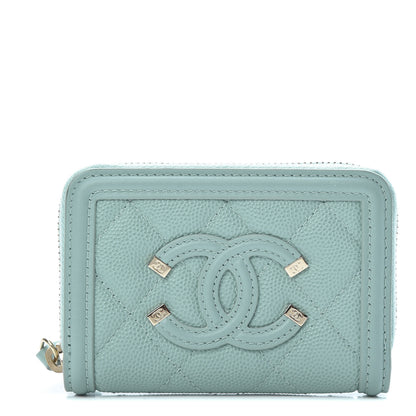 Chanel Caviar Quilted Filigree Coin Purse Blue 1 of 8