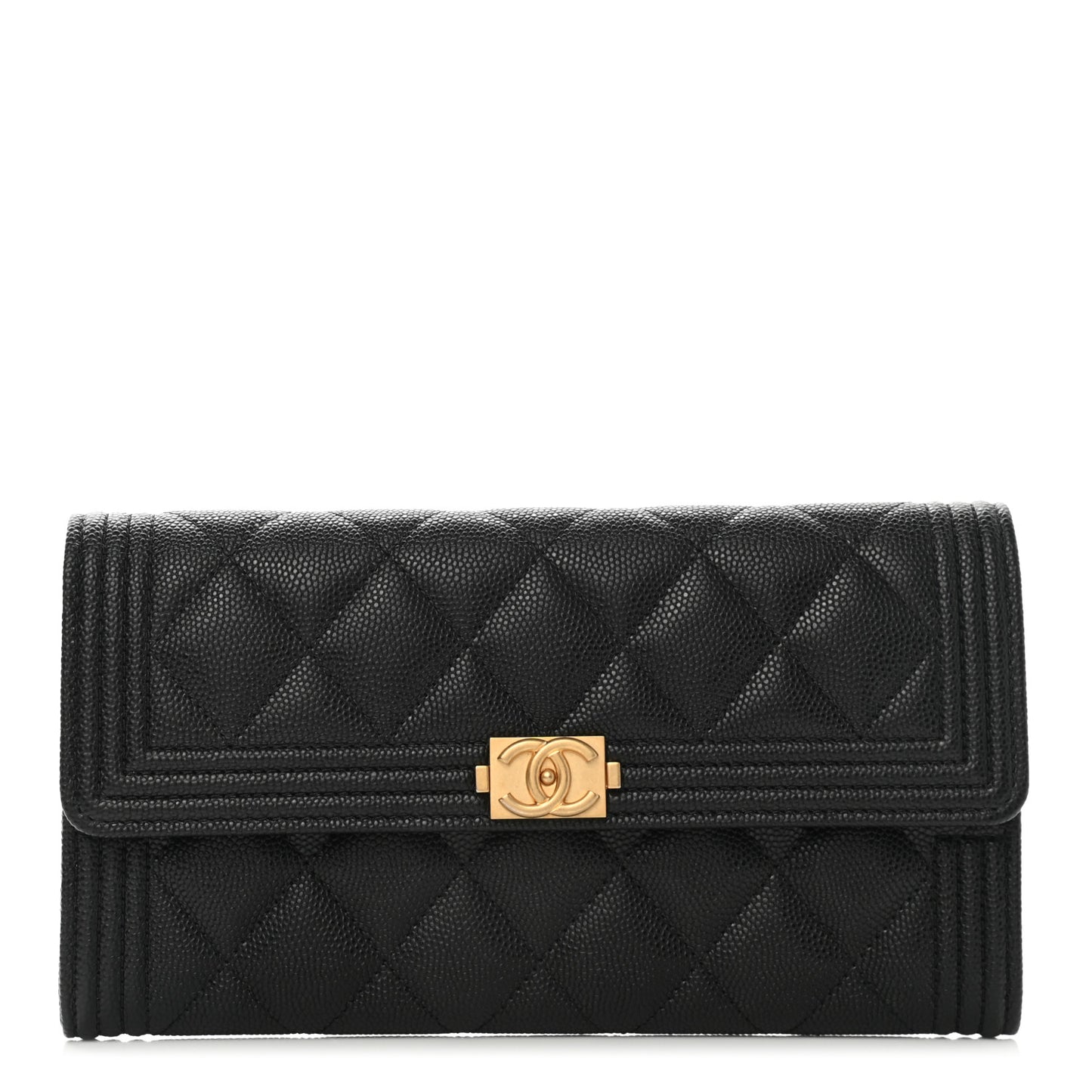 Caviar Quilted Long Boy Flap Wallet Black
