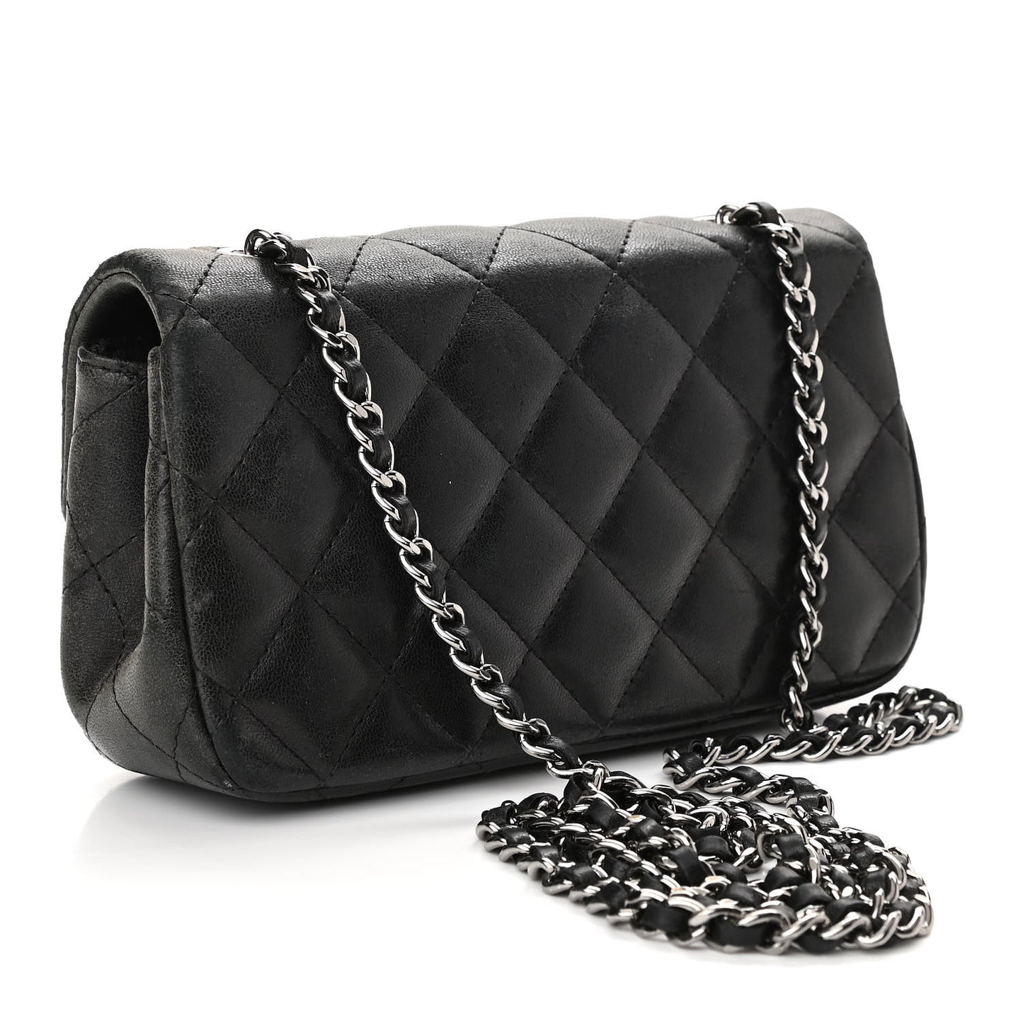 Lambskin Quilted Extra Mini Rectangular Flap Black