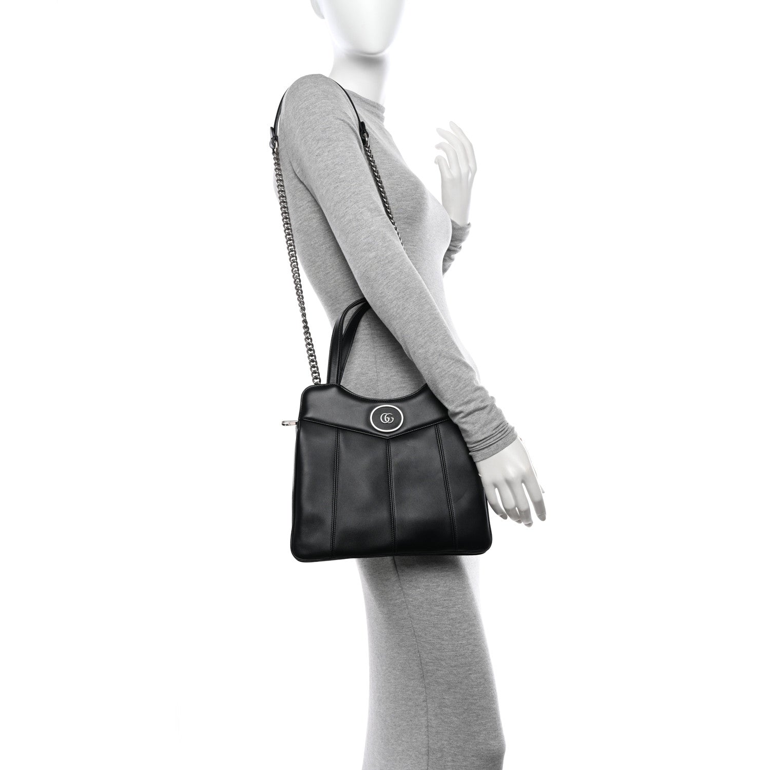 Gucci Calfskin Petite GG Small Tote Bag Black 2 of 10