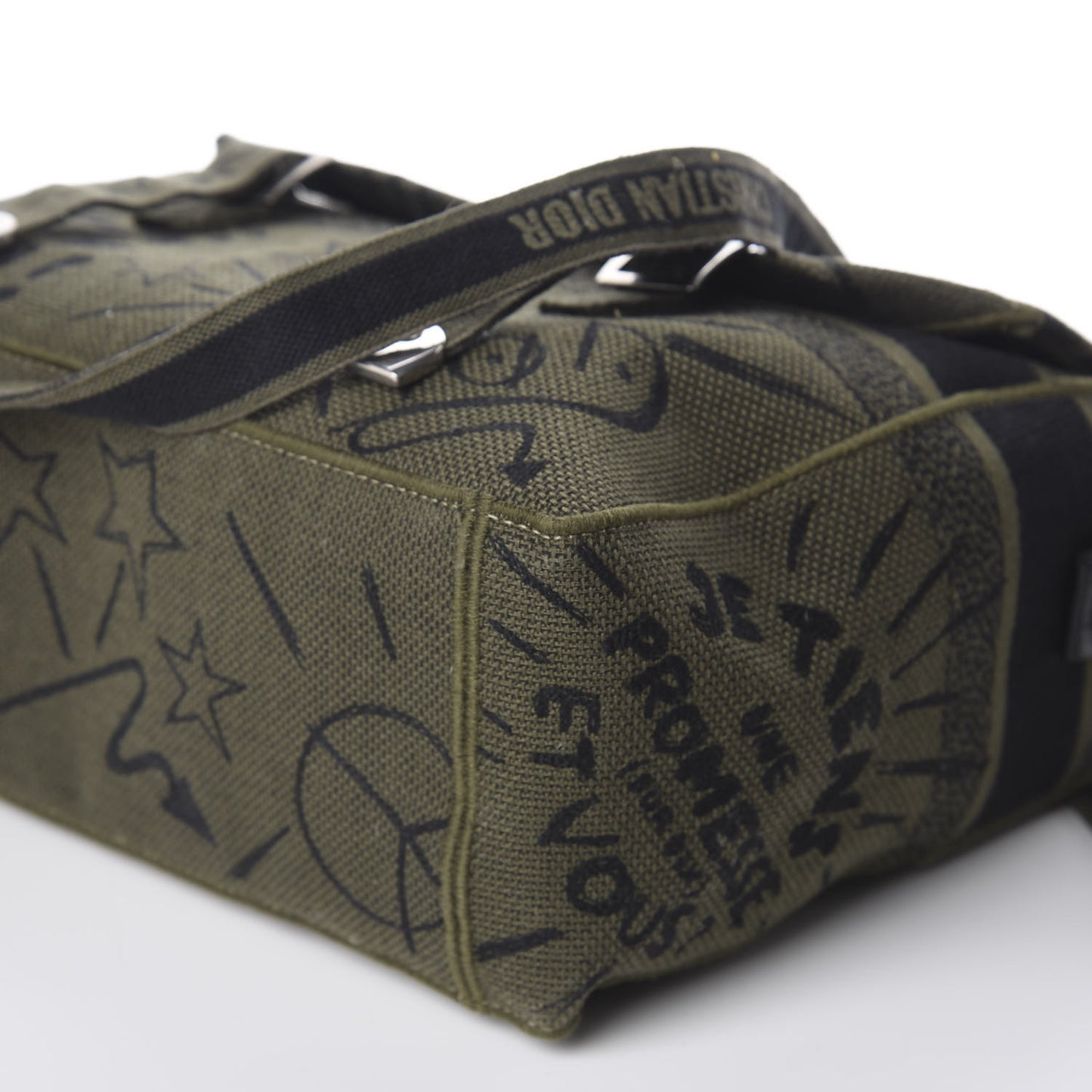 Canvas Embroidered Graffiti Diorcamp Messenger Green Black