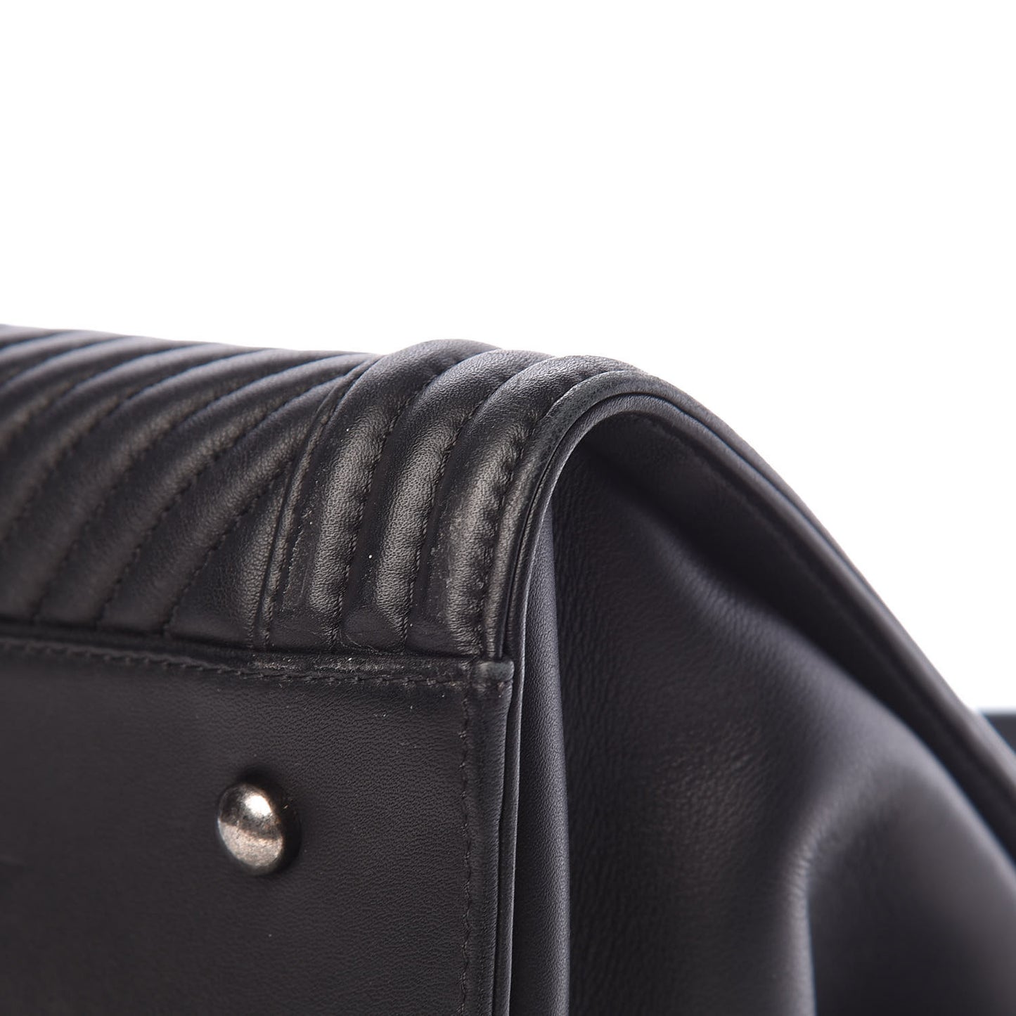 Calfskin Chevron Quilted Boy Shopping Tote Black