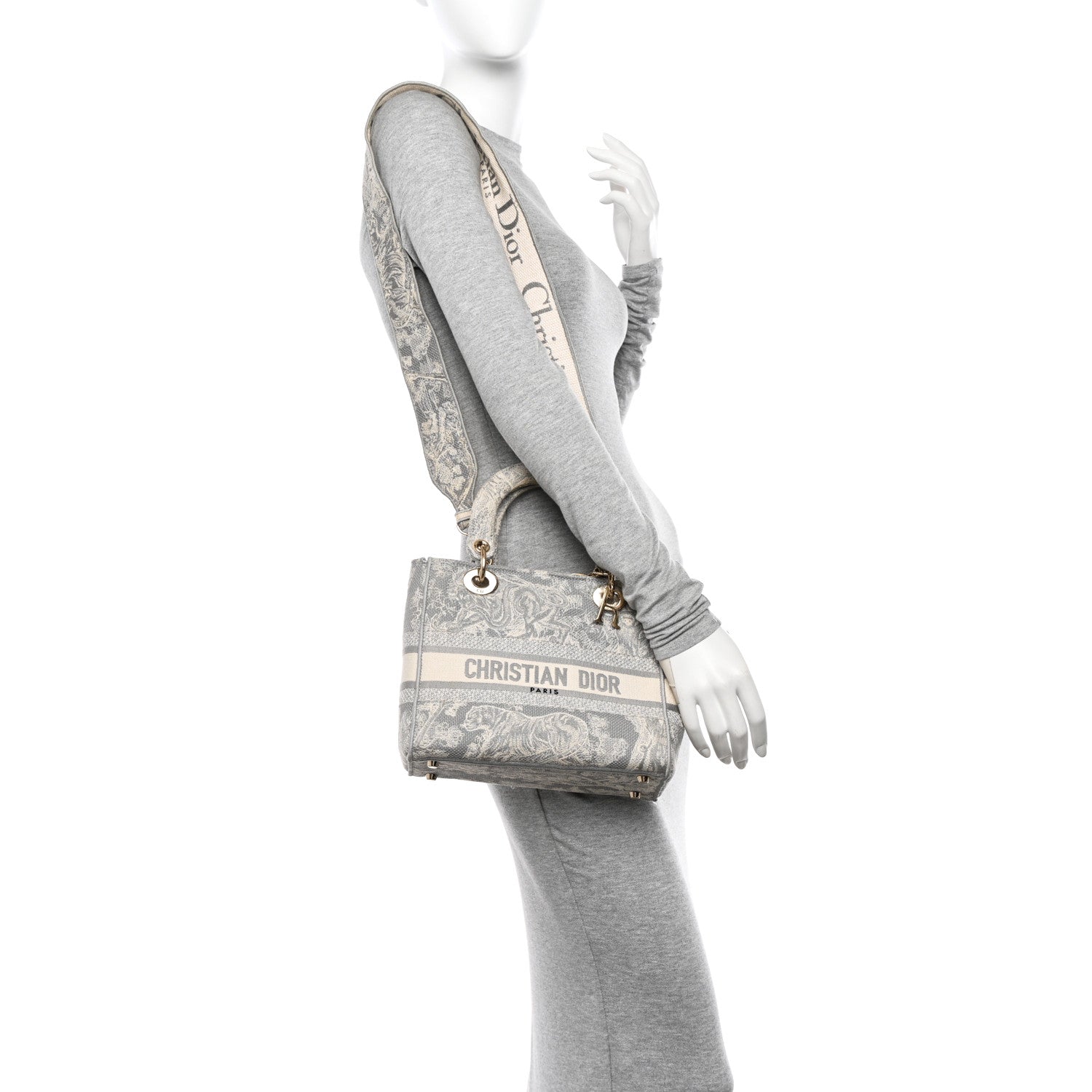Christian Dior Canvas Toile De Jouy Reverse Embroidered Medium Lady D-Lite Gray 2 of 11