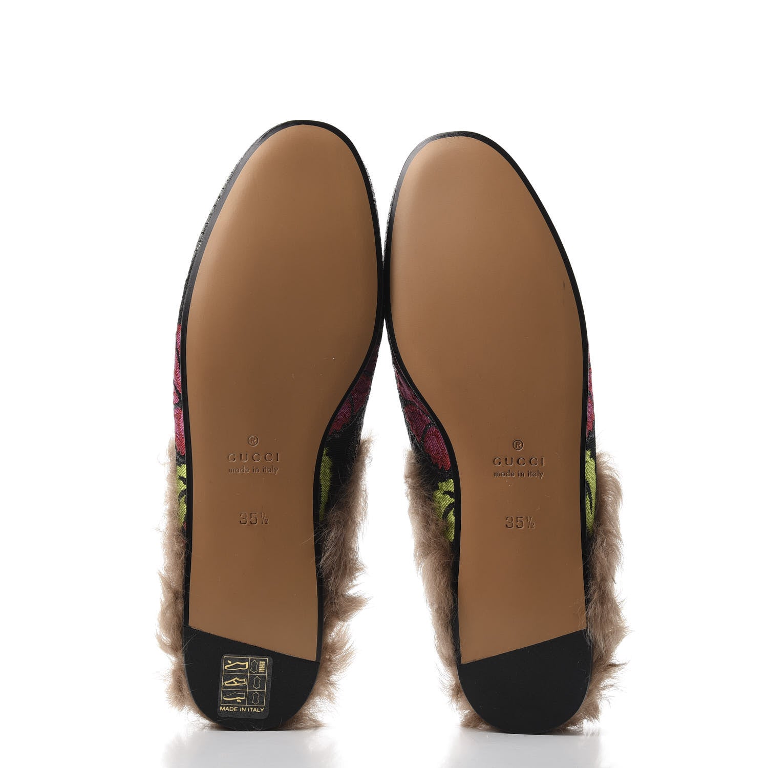 Gucci Brocade Fur Floral Womens Princetown Slippers 35.5 Black Anthracite 5 of 9