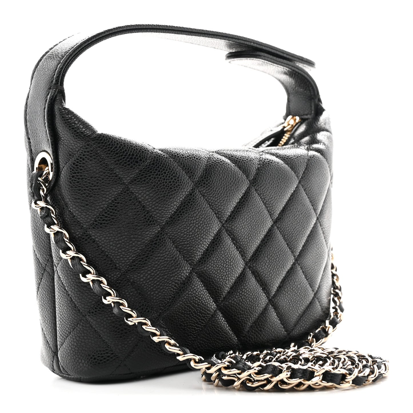 Caviar Quilted Hobo Clutch With Chain Black