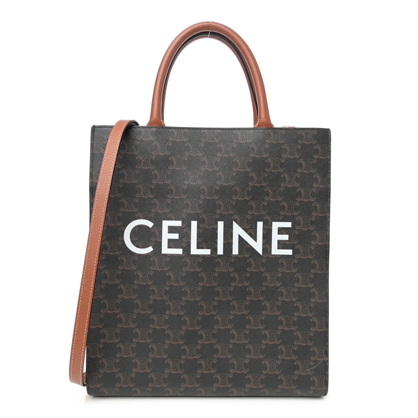 Triomphe Canvas Calfskin Small Vertical Cabas Tan
