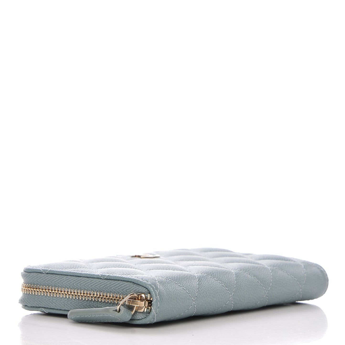 Iridescent Caviar Quilted Medium Zip Around Wallet Light Blue