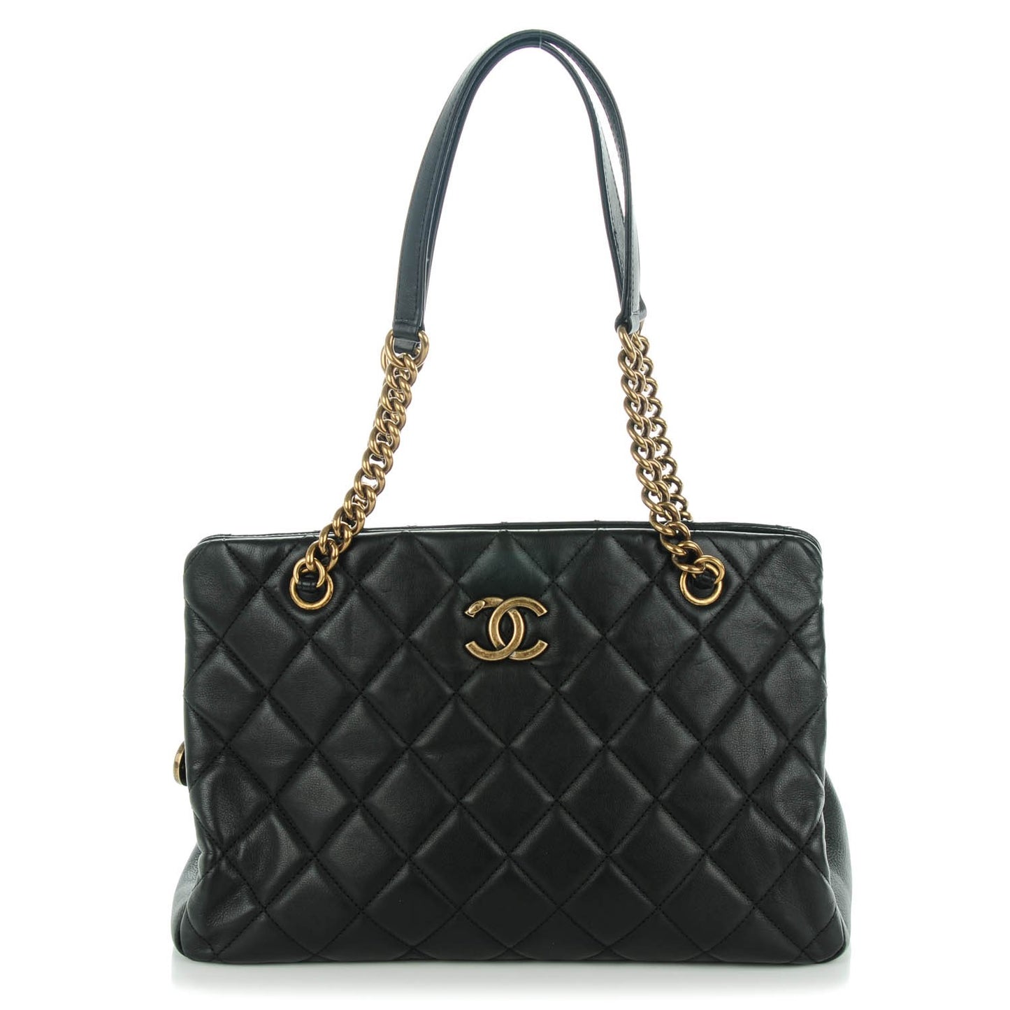 Calfskin Quilted Small CC Crown Tote Black