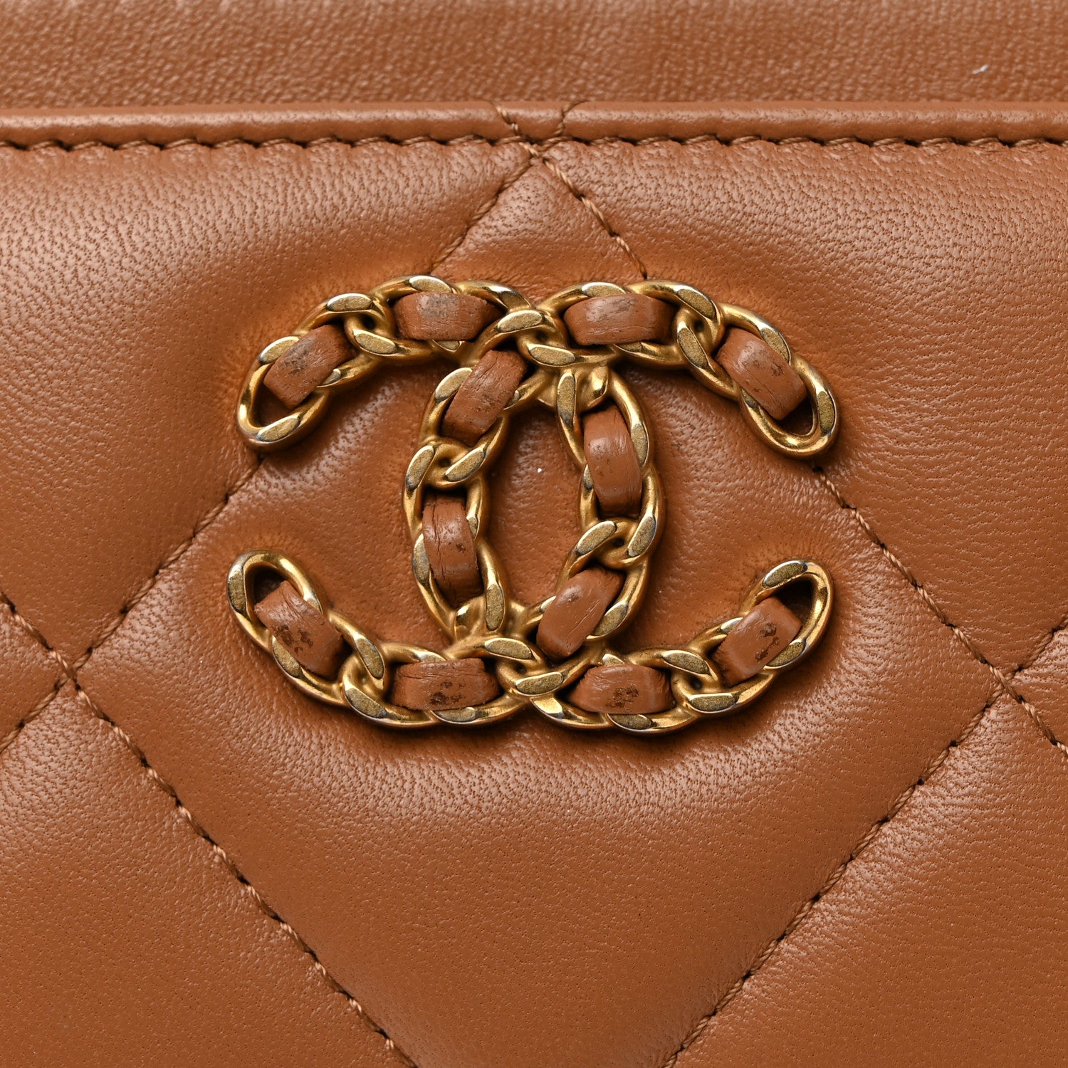 Chanel Lambskin Quilted Chanel 19 Card Holder Brown 11 of 11