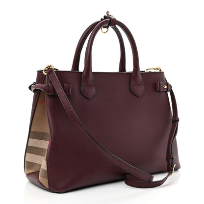 Burberry Grainy Calfskin House Check Medium Banner Tote Mahogany Red 3 of 13