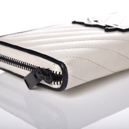 Saint Laurent Grain De Poudre Matelasse Chevron Monogram Zip Around Wallet Porcellana Black 8 of 10