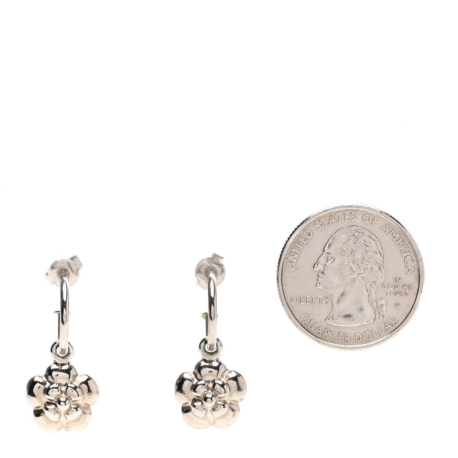 Chanel CC Camellia Drop Earrings Silver 2 of 3