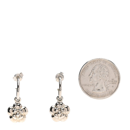 Chanel CC Camellia Drop Earrings Silver 2 of 3
