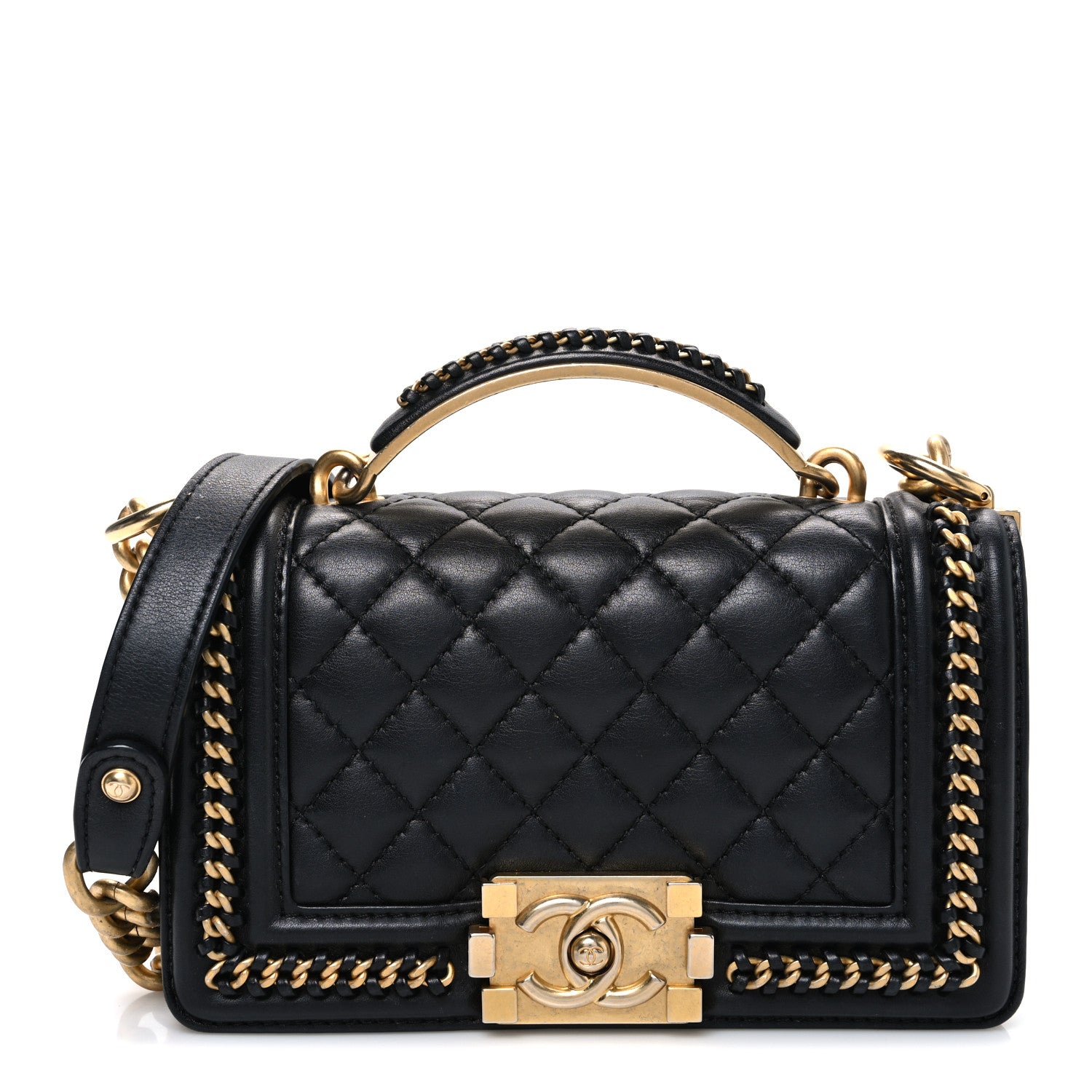 Chanel Lambskin Quilted Small Top Handle Boy Flap Black 1 of 10