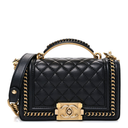 Chanel Lambskin Quilted Small Top Handle Boy Flap Black 1 of 10