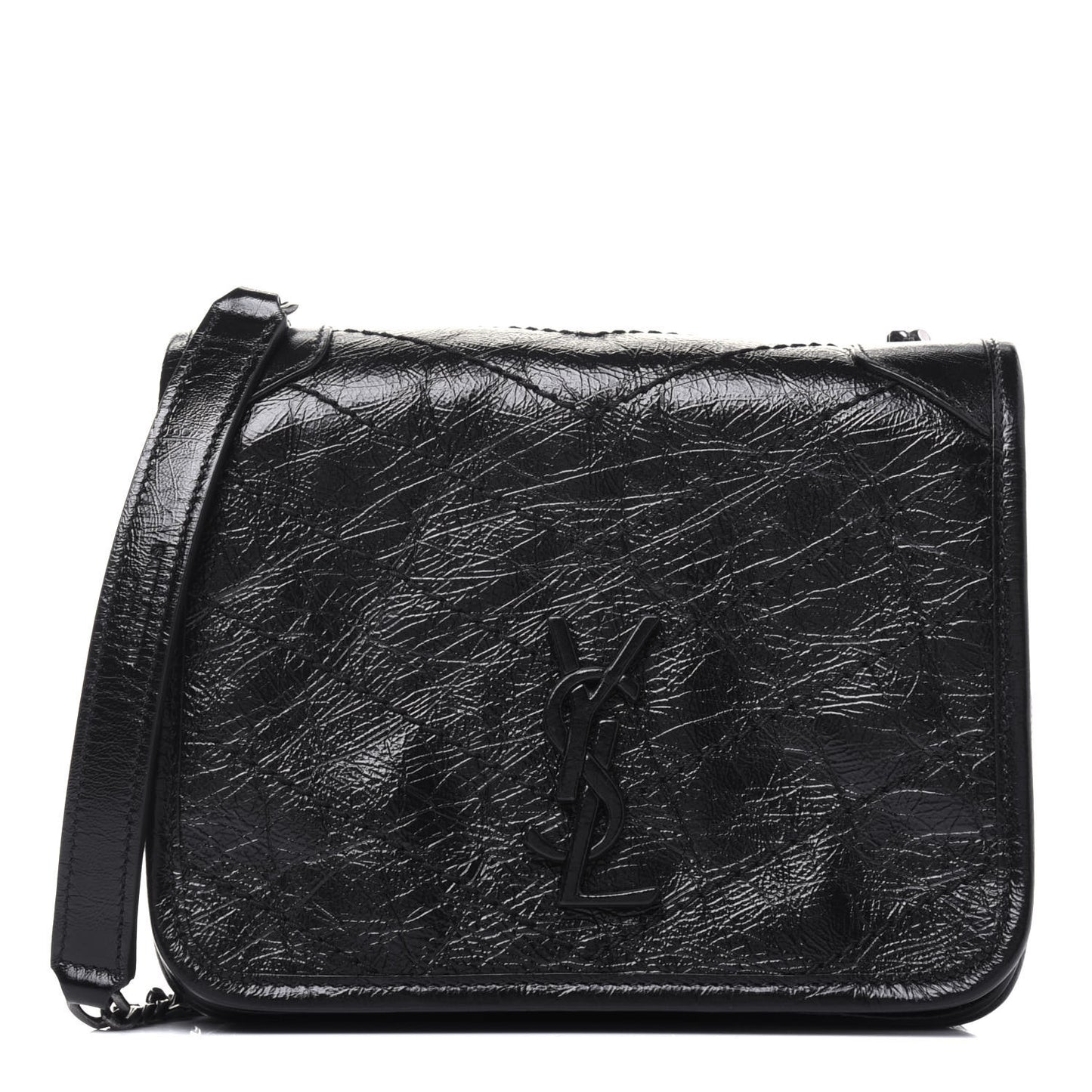Crinkled Calfskin Matelasse Monogram Niki Chain Wallet Black