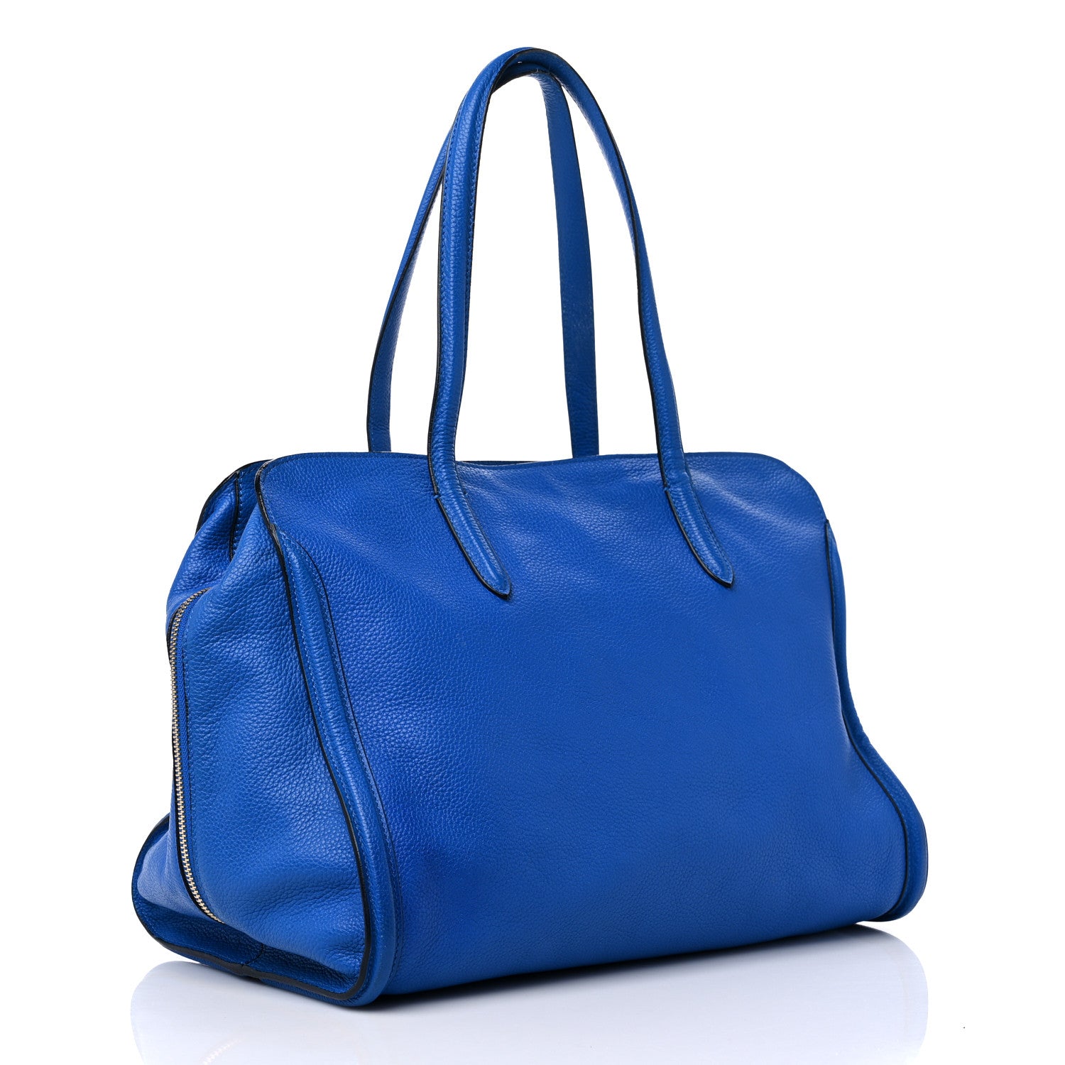 Alexander McQueen Pebbled Calfskin Large Skull Padlock Zip Around Tote Cobalt 3 of 16