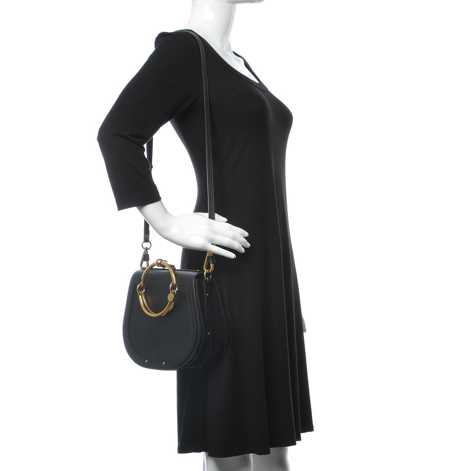 Chloe Calfskin Suede Medium Nile Bracelet Bag Black 2 of 10