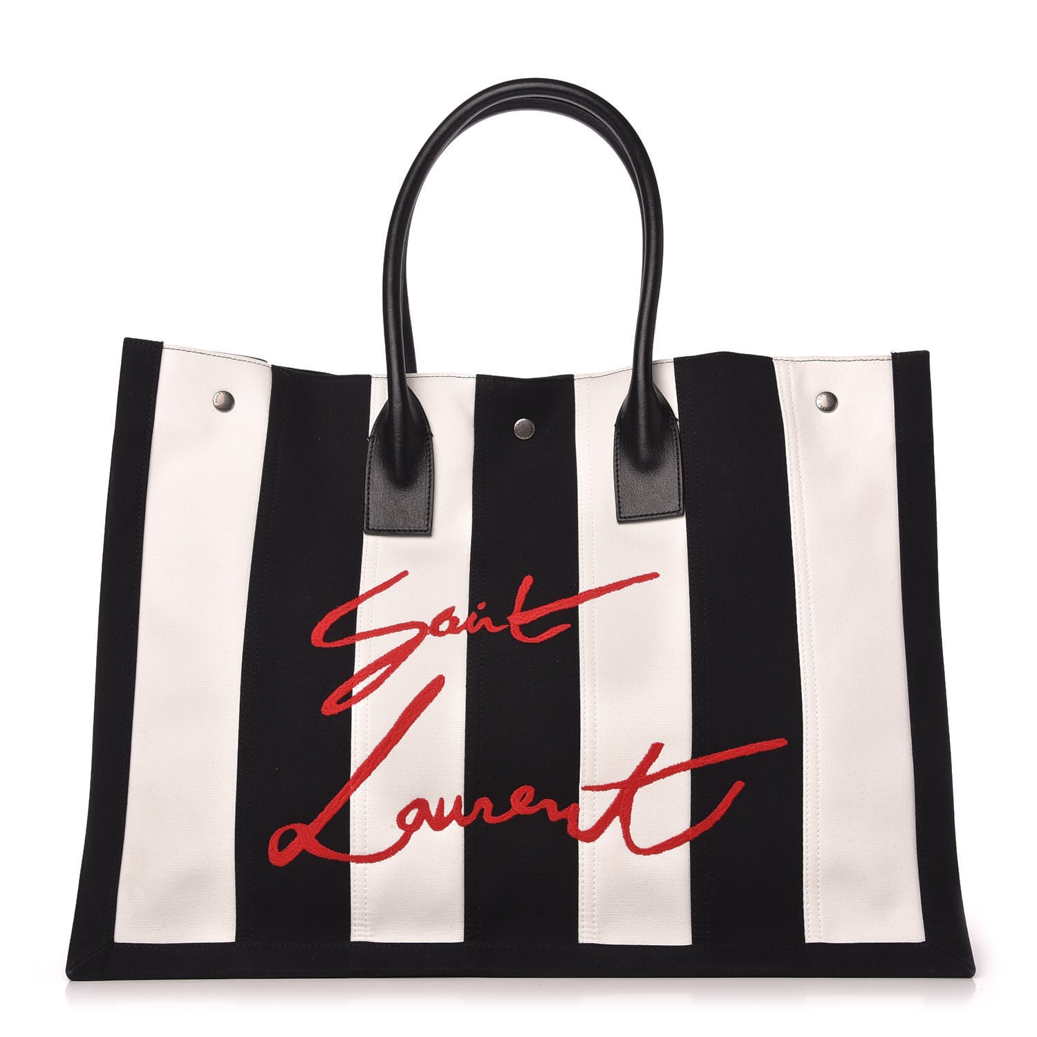 Saint Laurent Canvas Noe Striped Tote Black White 1 of 9