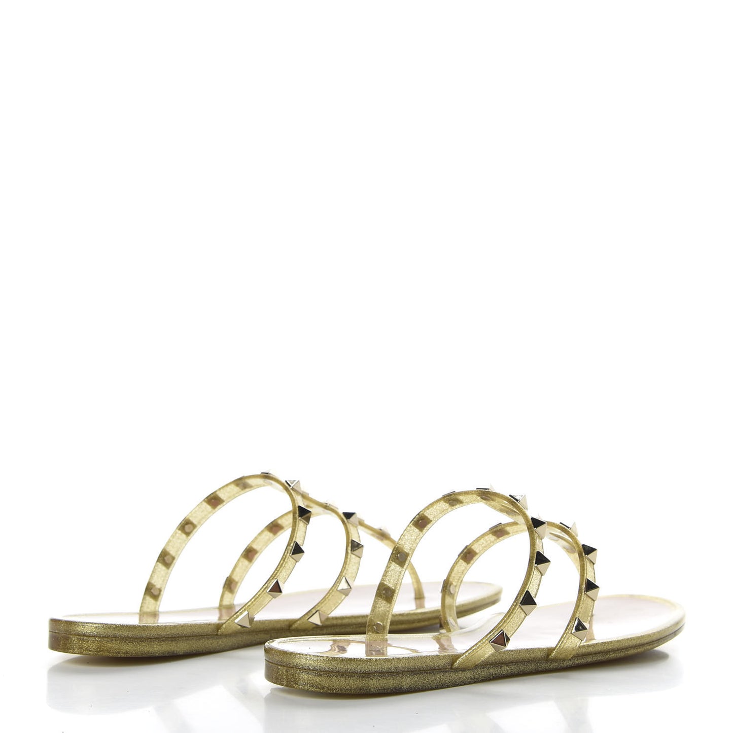 PVC Jelly Glitter Rockstud Caged Flat Thong Sandals 40 Oro