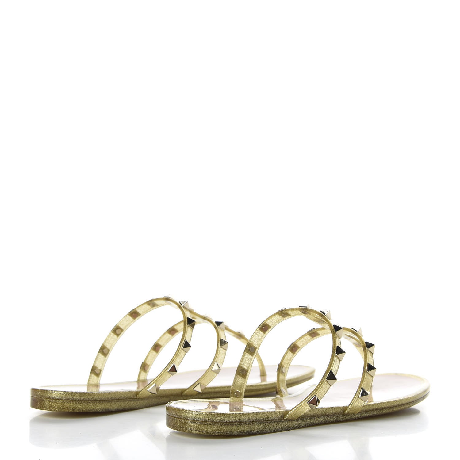 Valentino Garavani PVC Jelly Glitter Rockstud Caged Flat Thong Sandals 40 Oro 4 of 9
