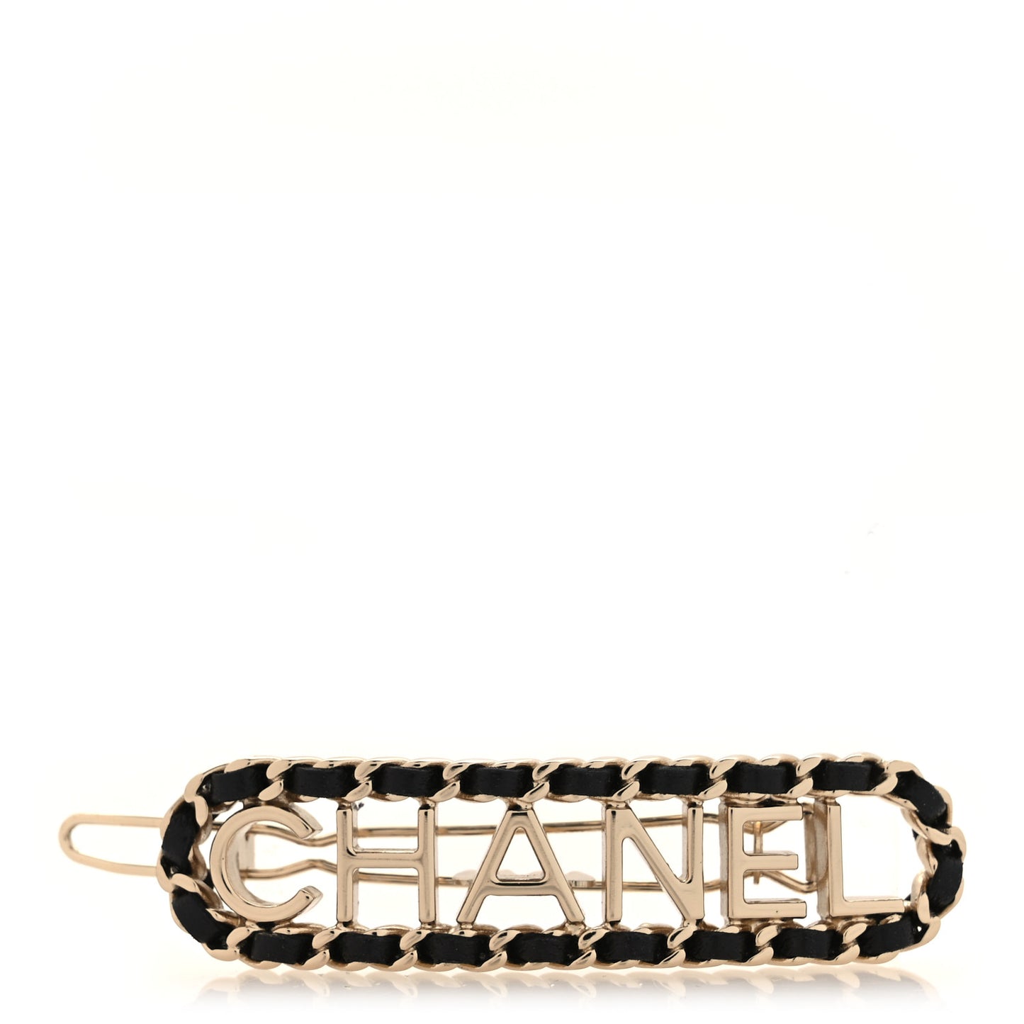 Metal Lambskin Vintage Allure Logo Hair Clip Black Gold