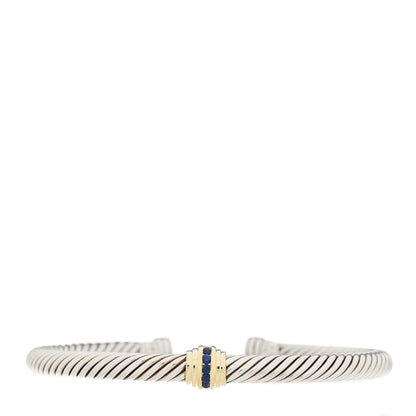 David Yurman Sterling Silver 14K Yellow Gold Blue Sapphire 5mm Cable Classics Single Station Bracelet 1 of 3