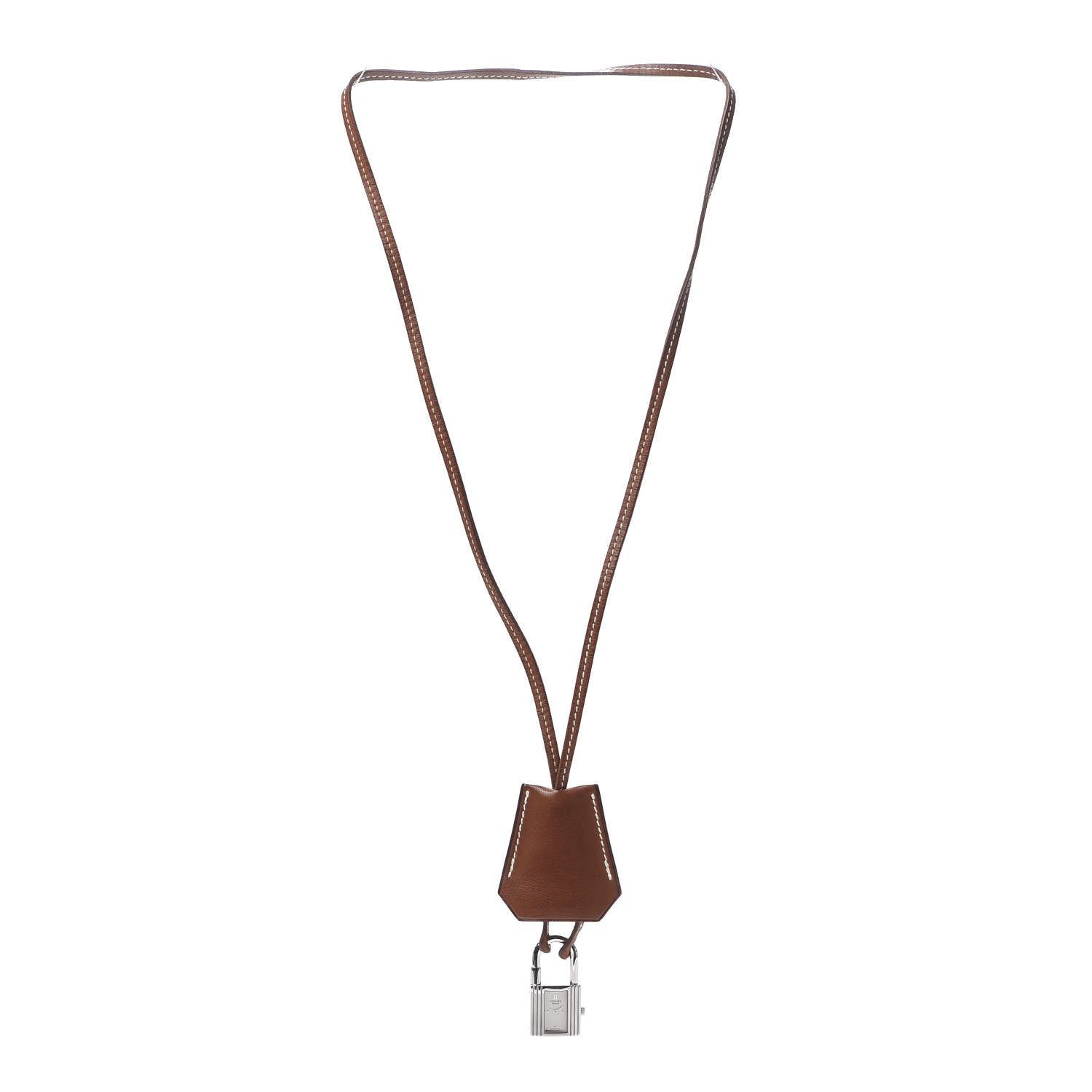 Hermes Stainless Steel Barenia Kelly Clochette Necklace Watch Fauve 3 of 4