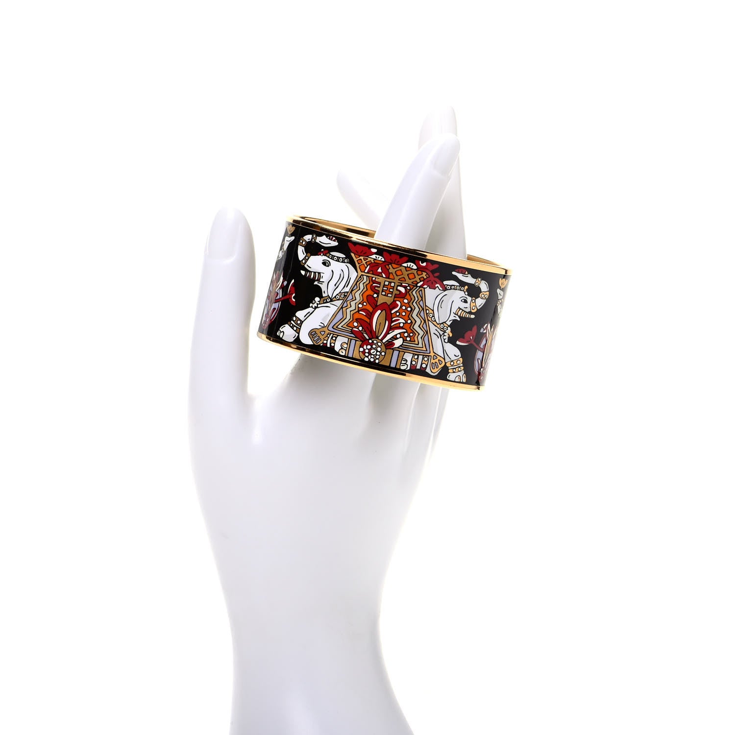Hermes Enamel Printed Elephant Torana Extra Wide Bracelet 65 Black 2 of 6