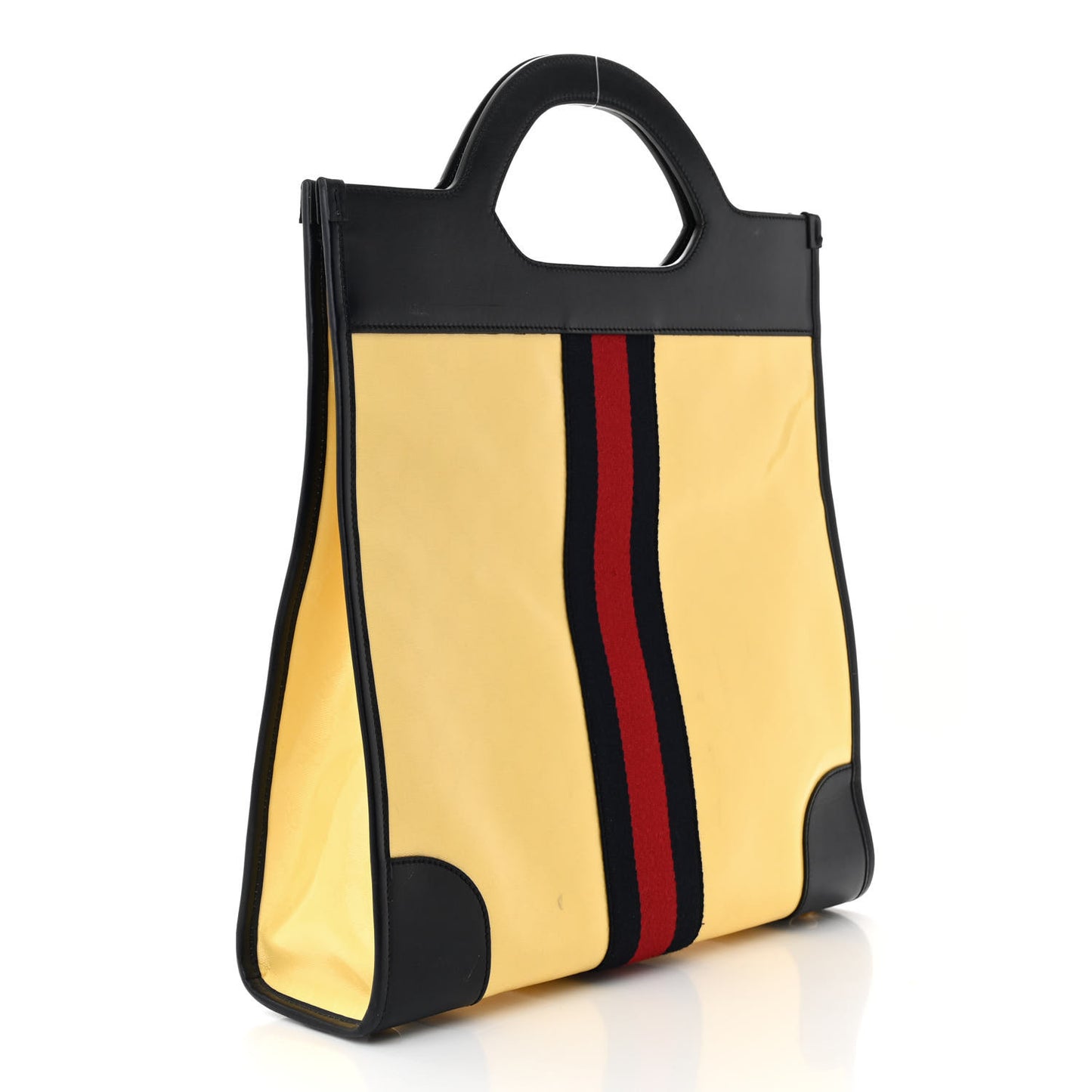 GG Supreme Monogram Textured Calfskin Web Medium Ophidia Slip Handle Tote Yellow
