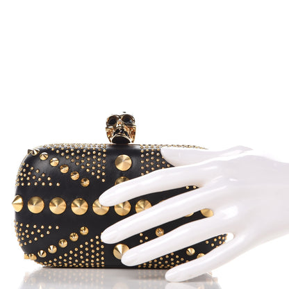 Alexander McQueen Calfskin Studded Britannia Skull Box Clutch Black 2 of 8