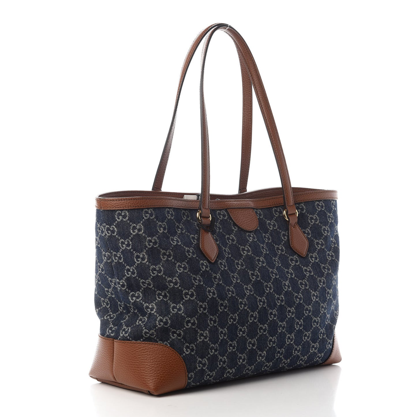 New Denim GG Monogram Medium Ophidia Shopping Tote Blue Tea Cuir