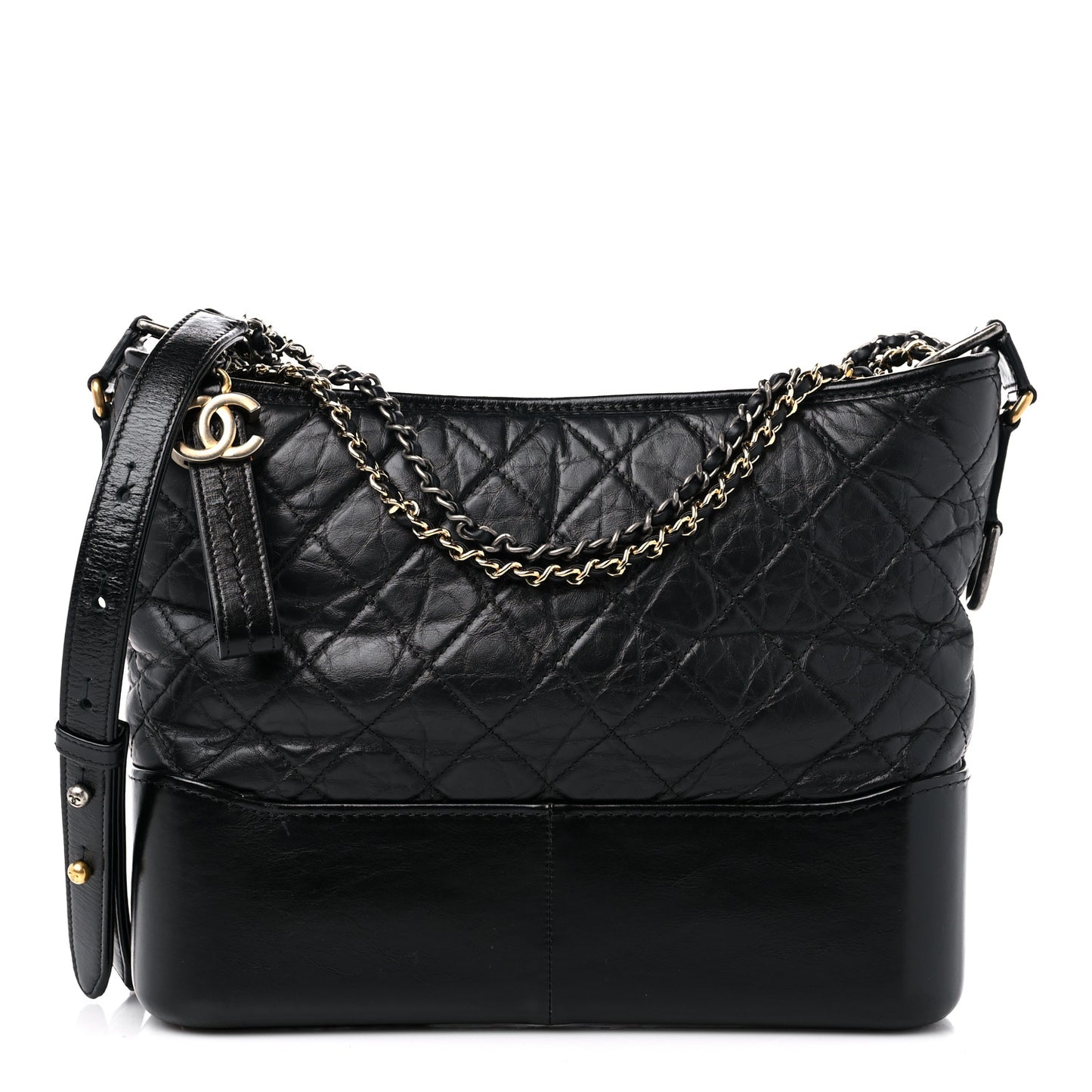 Aged Calfskin Quilted Medium Gabrielle Hobo Black