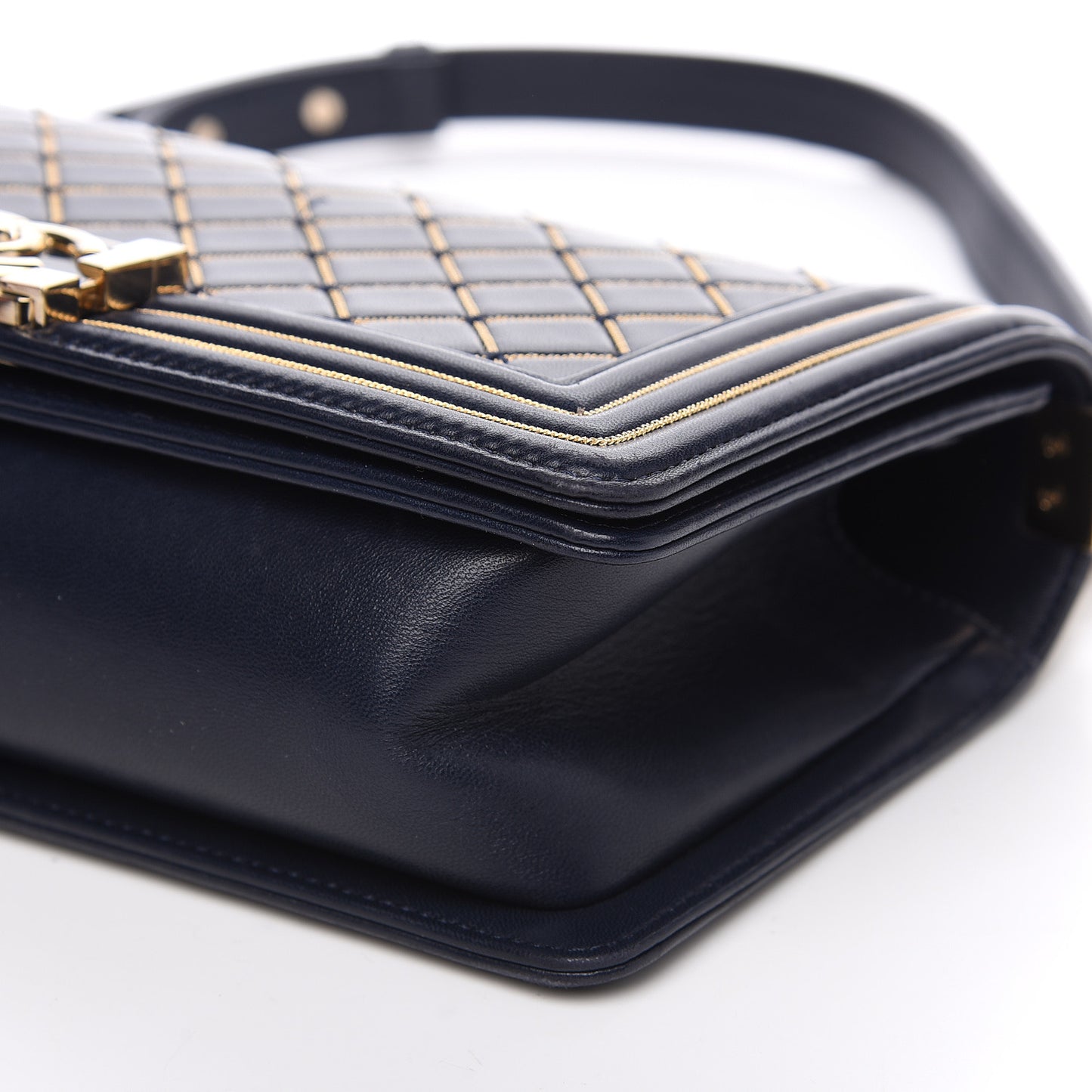 Lambskin Chain Quilted Medium Boy Flap Navy