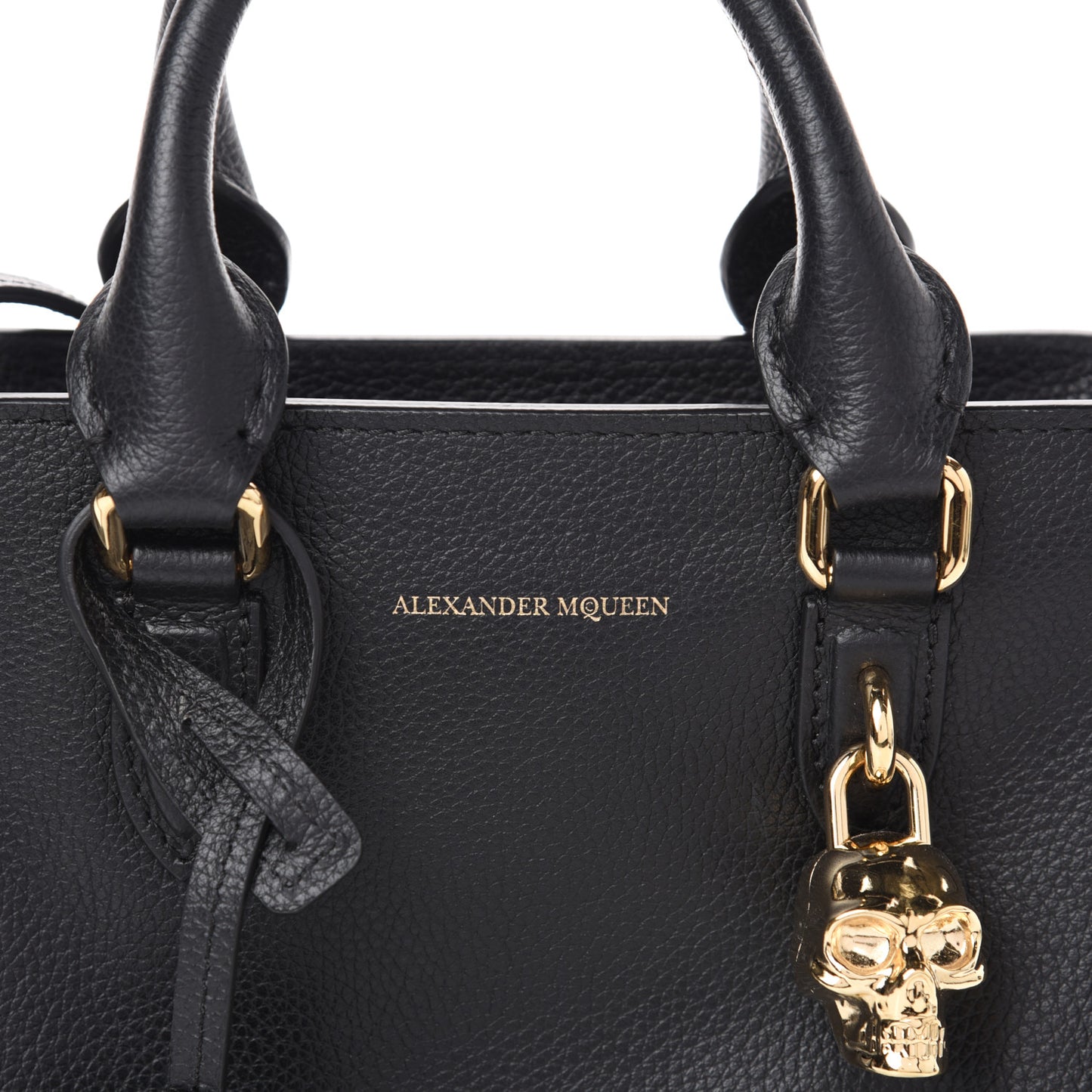 Pebbled Calfskin Mini Skull Padlock Zip Around Tote Black