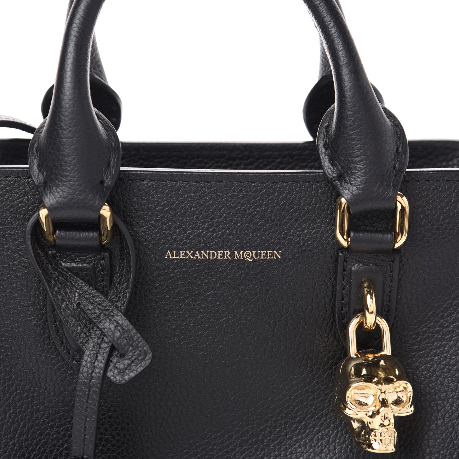Alexander McQueen Pebbled Calfskin Mini Skull Padlock Zip Around Tote Black 7 of 9