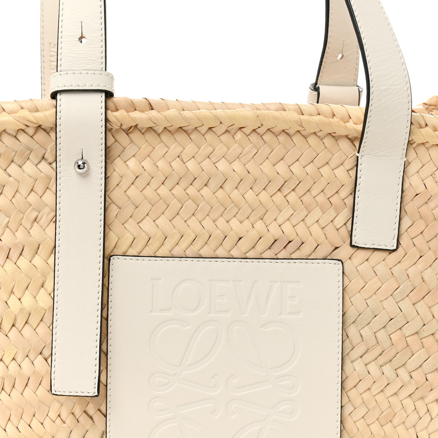 Raffia Medium Basket Tote Bag Natural White