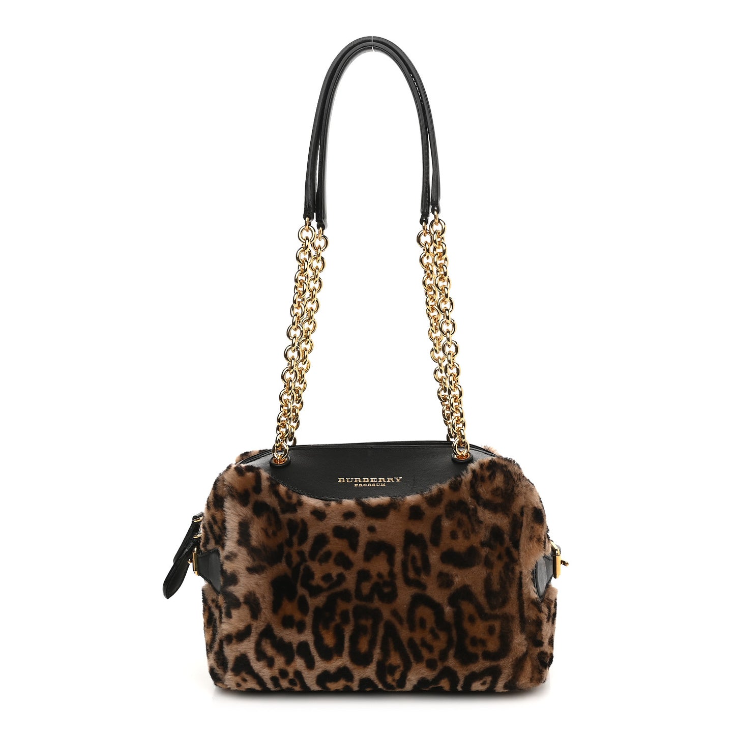 Prorsum Leopard Print Shearling Shoulder Bag Black