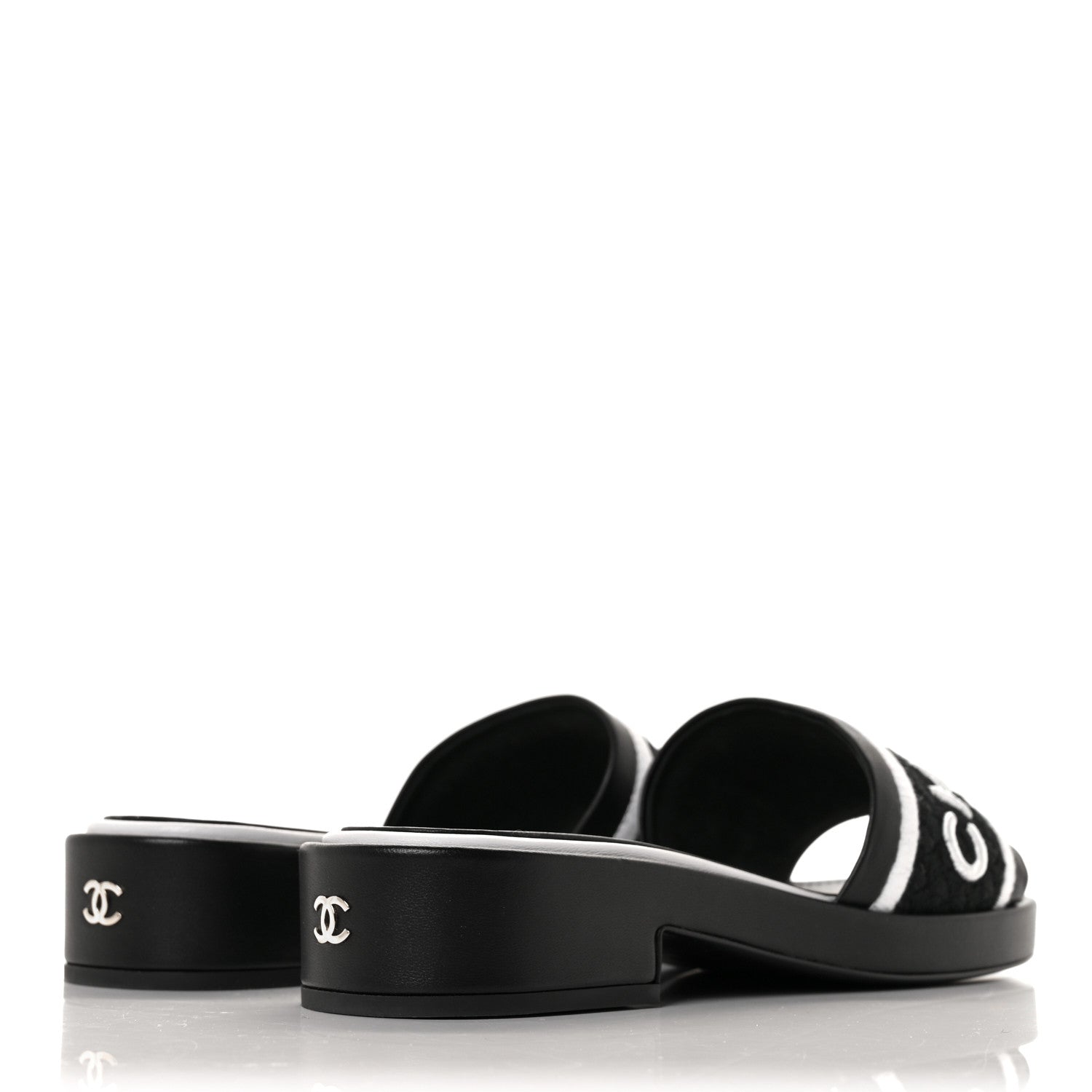 Chanel Lambskin Embroidered CC Mule Sandal 38 Black White 4 of 10