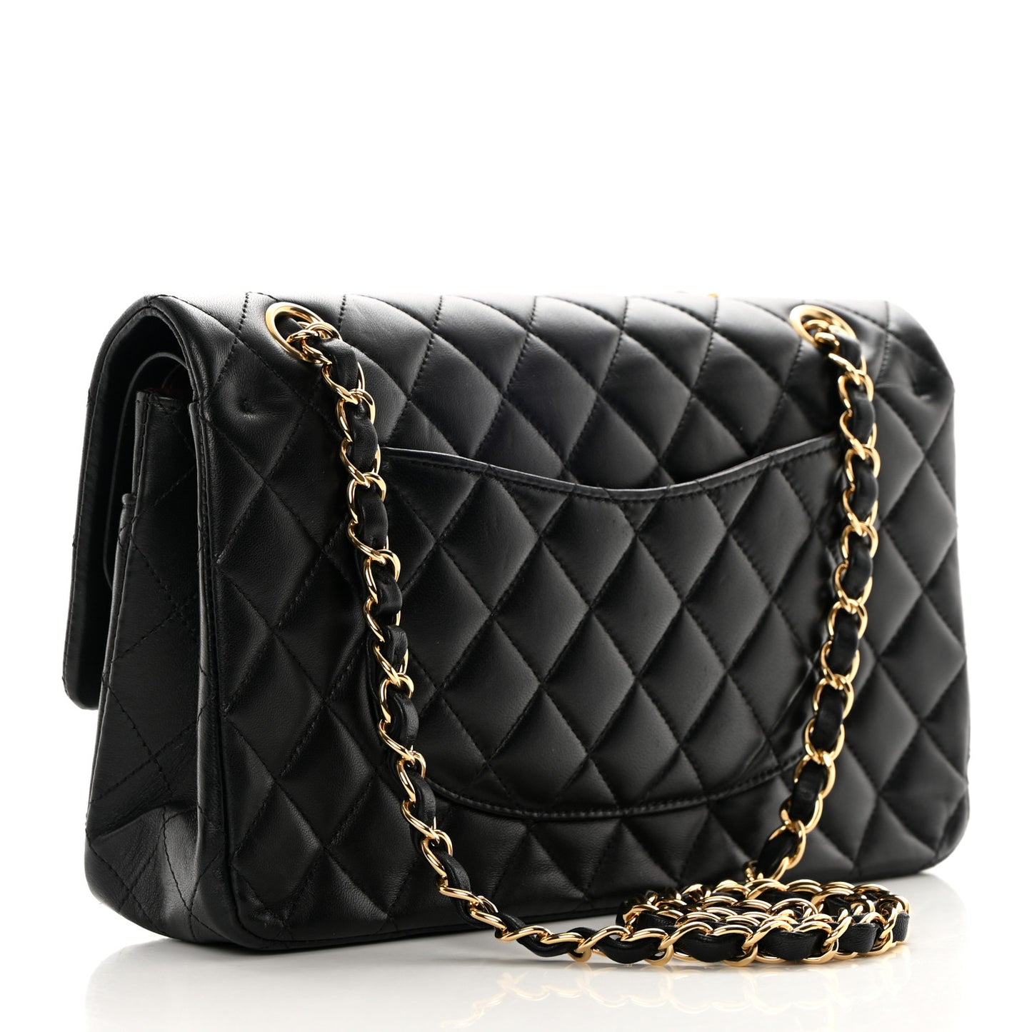 Lambskin Quilted Medium Double Flap Black