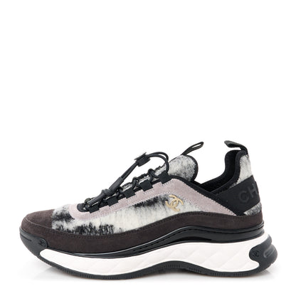 Chanel Suede Calfskin Mixed Fibers CC Sneakers 38.5 Grey Dark Grey Light Grey 1 of 10