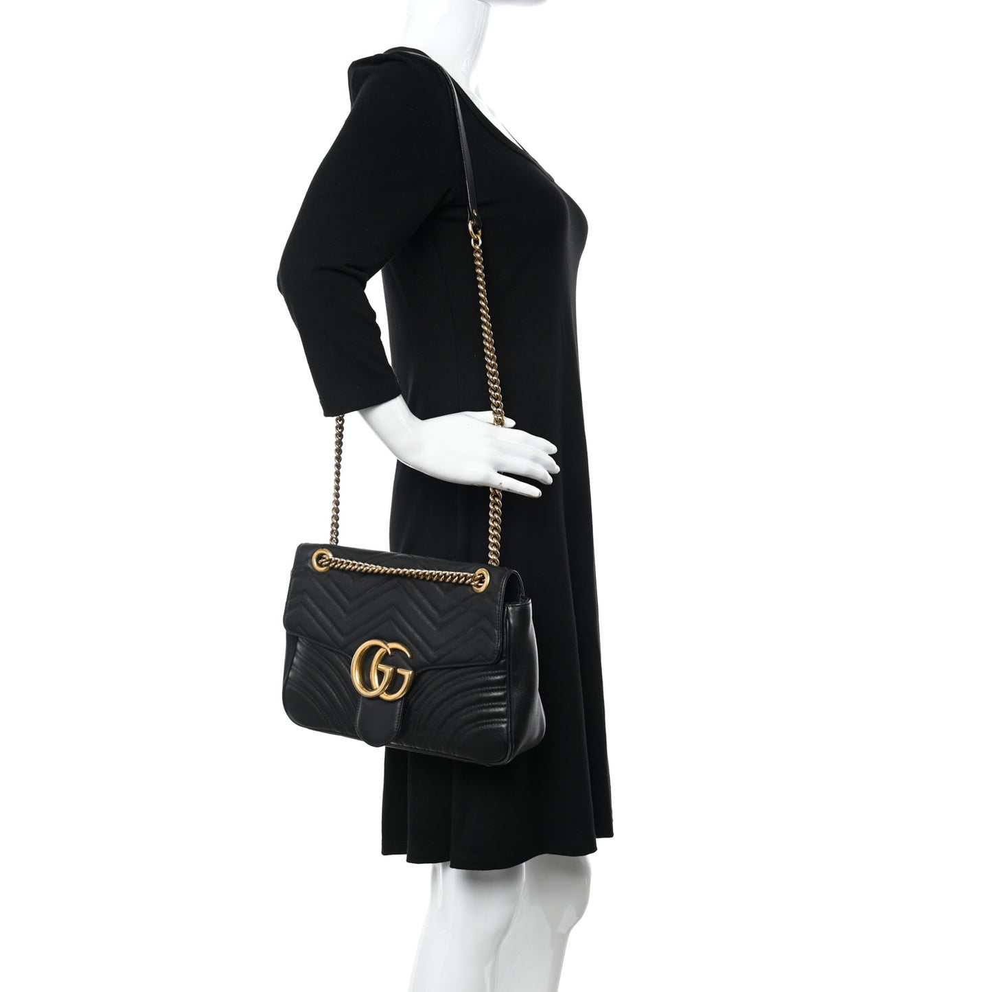Calfskin Matelasse Medium GG Marmont Shoulder Bag Black