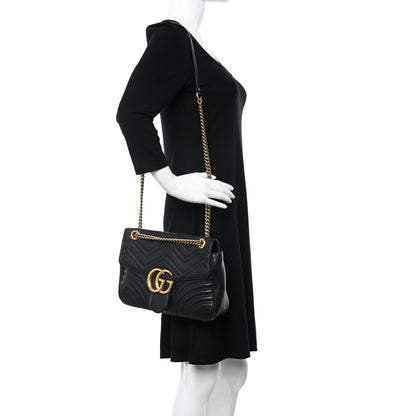 Gucci Calfskin Matelasse Medium GG Marmont Shoulder Bag Black 2 of 9