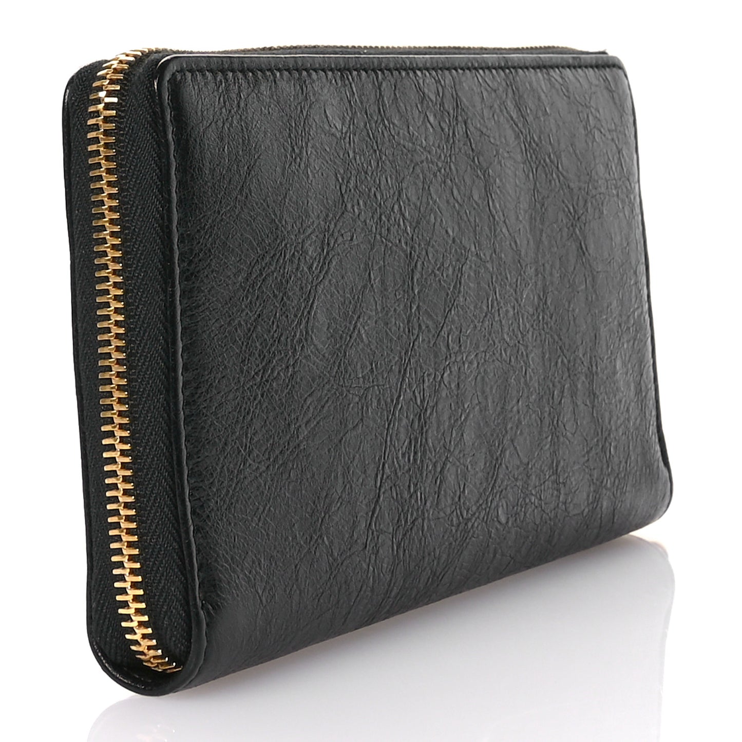 Agneau Classic Gold Hardware Continental Zip Around Wallet Black