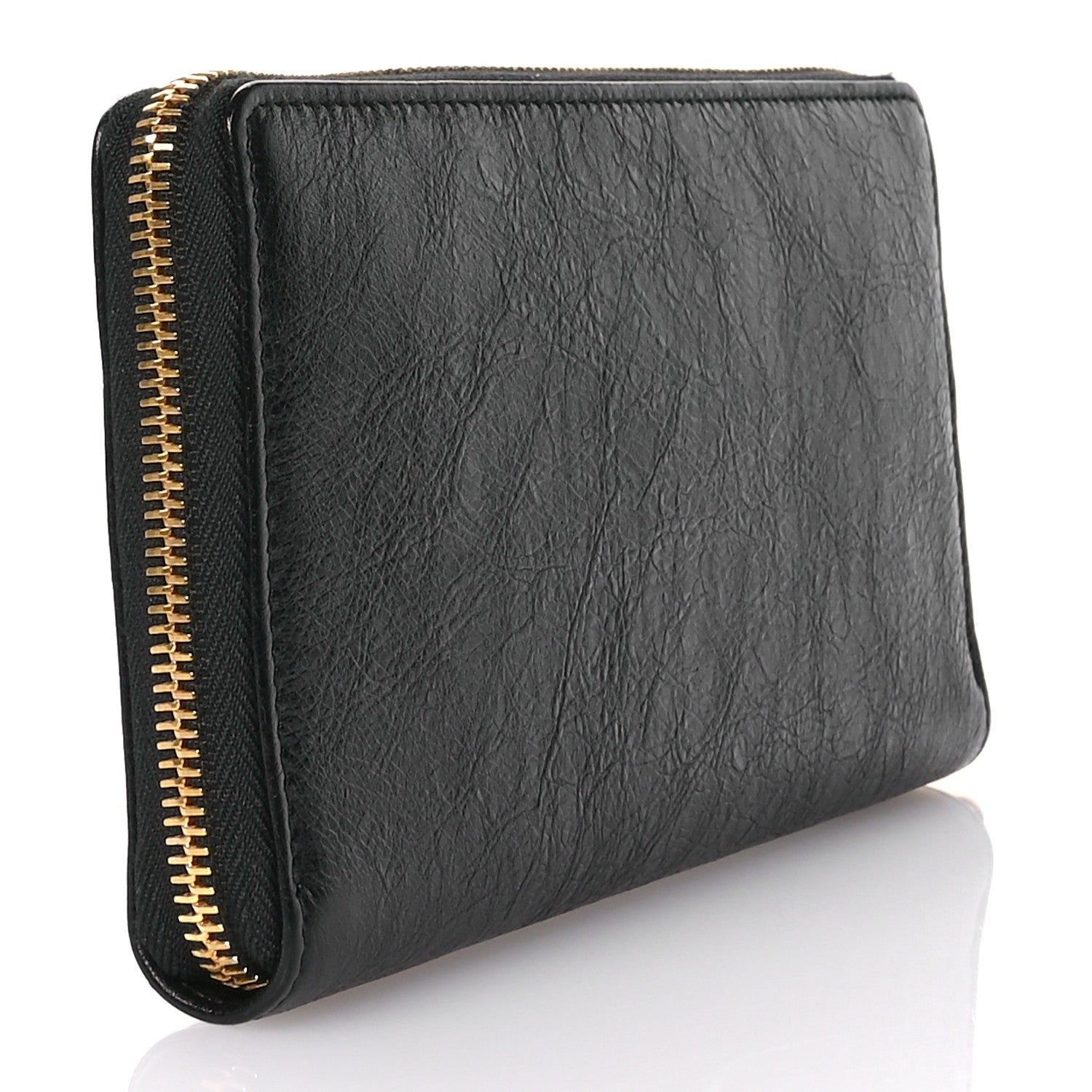 Balenciaga Agneau Classic Gold Hardware Continental Zip Around Wallet Black 3 of 8